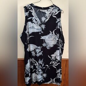 CZ Cover-Ups black & white tropical island floral 3X sleeveless tank.